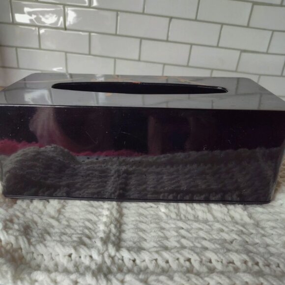 Vintage Japanese Yamanaka Black Lacquer Tissue Box Floral Made in Japa - Picture 3 of 8